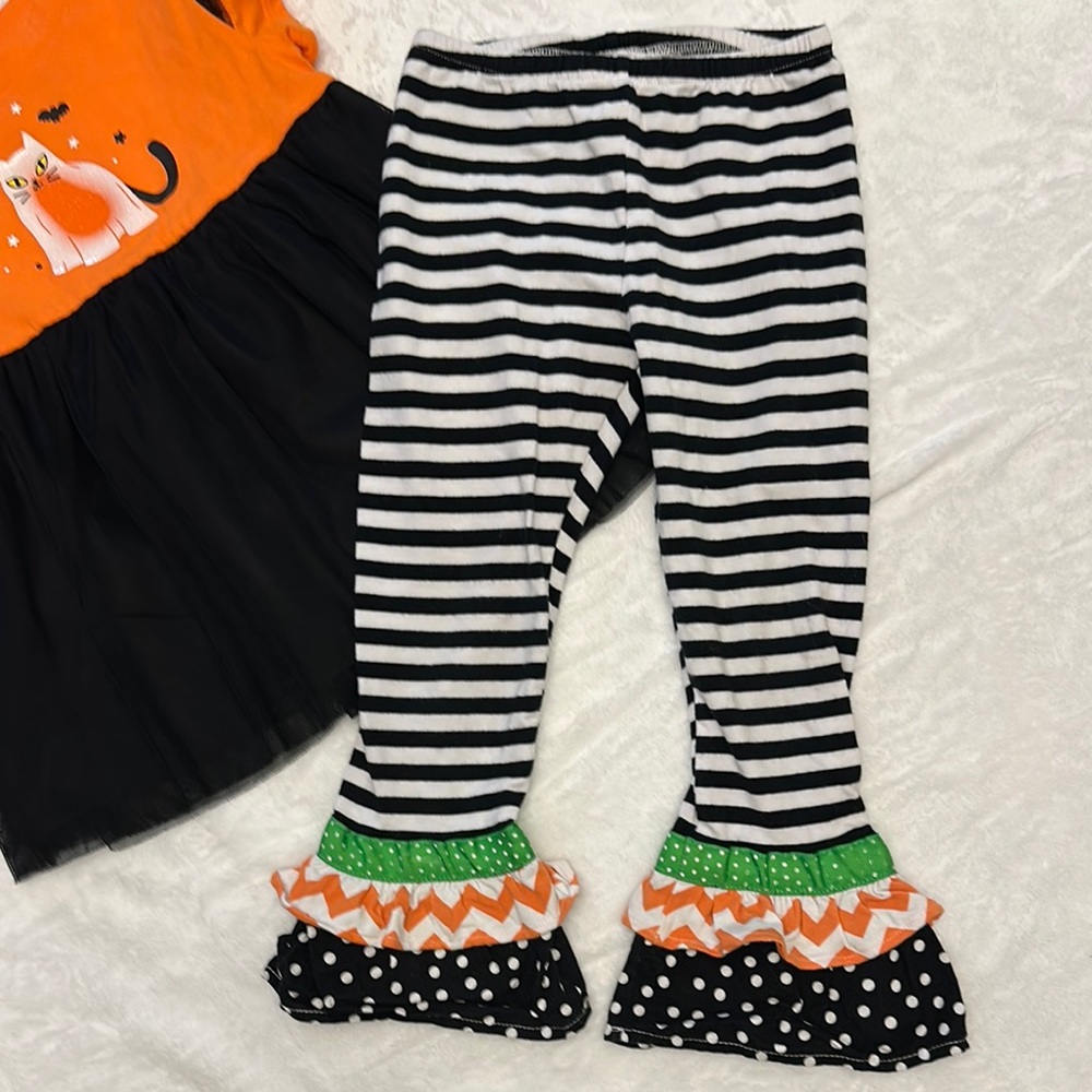 Girls tulle Halloween cat top & stripe ruffle bottom pants size 4t - Picture 2 of 5